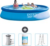 Intex Rond Opblaasbaar Easy Set Zwembad - 396 x 84 cm - Blauw - Inclusief Zwembadfilterpomp - Chloor - Ladder
