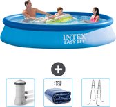 Intex Rond Opblaasbaar Easy Set Zwembad - 366 x 76 cm - Blauw - Inclusief Zwembadfilterpomp - Solarzeil - Ladder