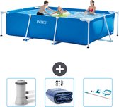 Piscine à cadre rectangulaire Intex - 300 x 200 x 75 cm - Blauw - Pompe de filtration de piscine incluse - Couverture solaire - Kit de nettoyage