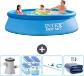 Intex Rond Opblaasbaar Easy Set Zwembad - 305 x 76 cm - Blauw - Inclusief Pomp Filters - Schoonmaakset - Solarzeil