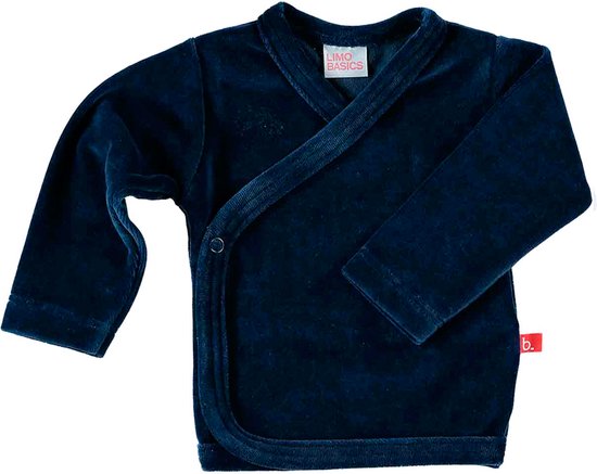 Baby trui overslag biologisch velours donkerblauw - maat 50 (0-1 maand)