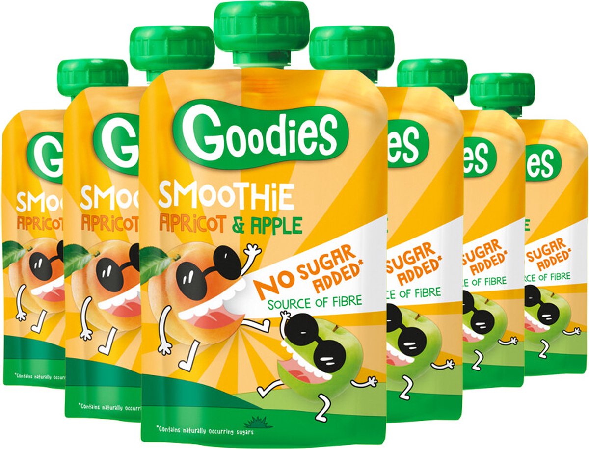 Goedkoopste 6x Goodies Knijpfruit Smoothie Abrikoos & Appel 100 gr