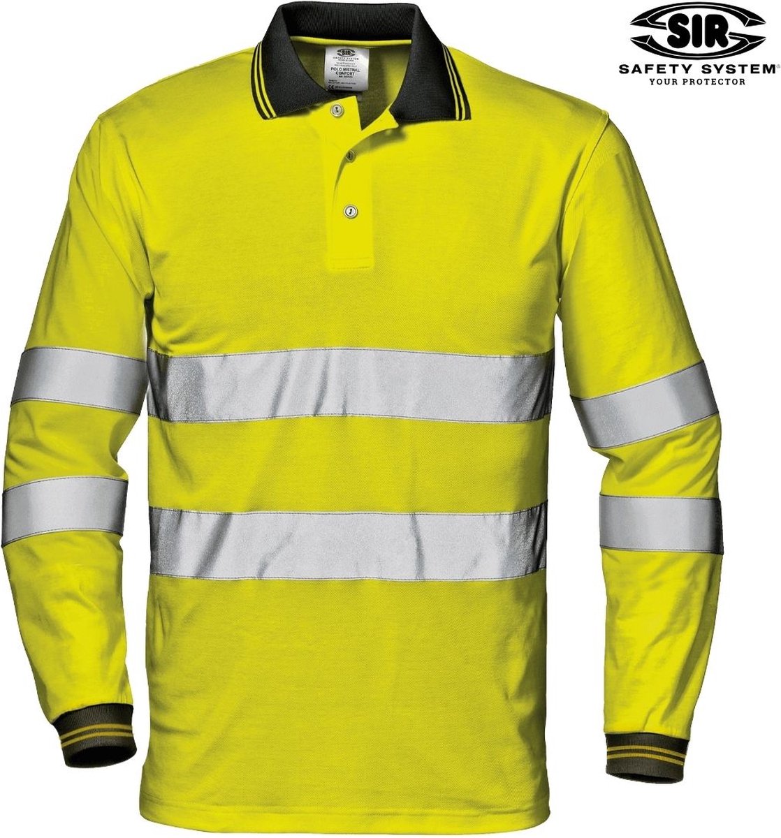 SIR SAFETY MAX CONFORT Hi Vis Reflecterend Werkpolo HEREN Veiligheidsshirt Geel - EN ISO 20471 Klasse 3 - 55 Procent Katoen - Reflecterende Band
