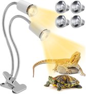 Deluqse Lampe Chauffante Reptiles - Wit - Comprenant 4 Lampes - UVA/ UVB - 25W / 50W - Lampe Chauffante Terrarium - Lampe Chauffante Tortue - Support Lampe Chauffante - Lampe UV Reptile