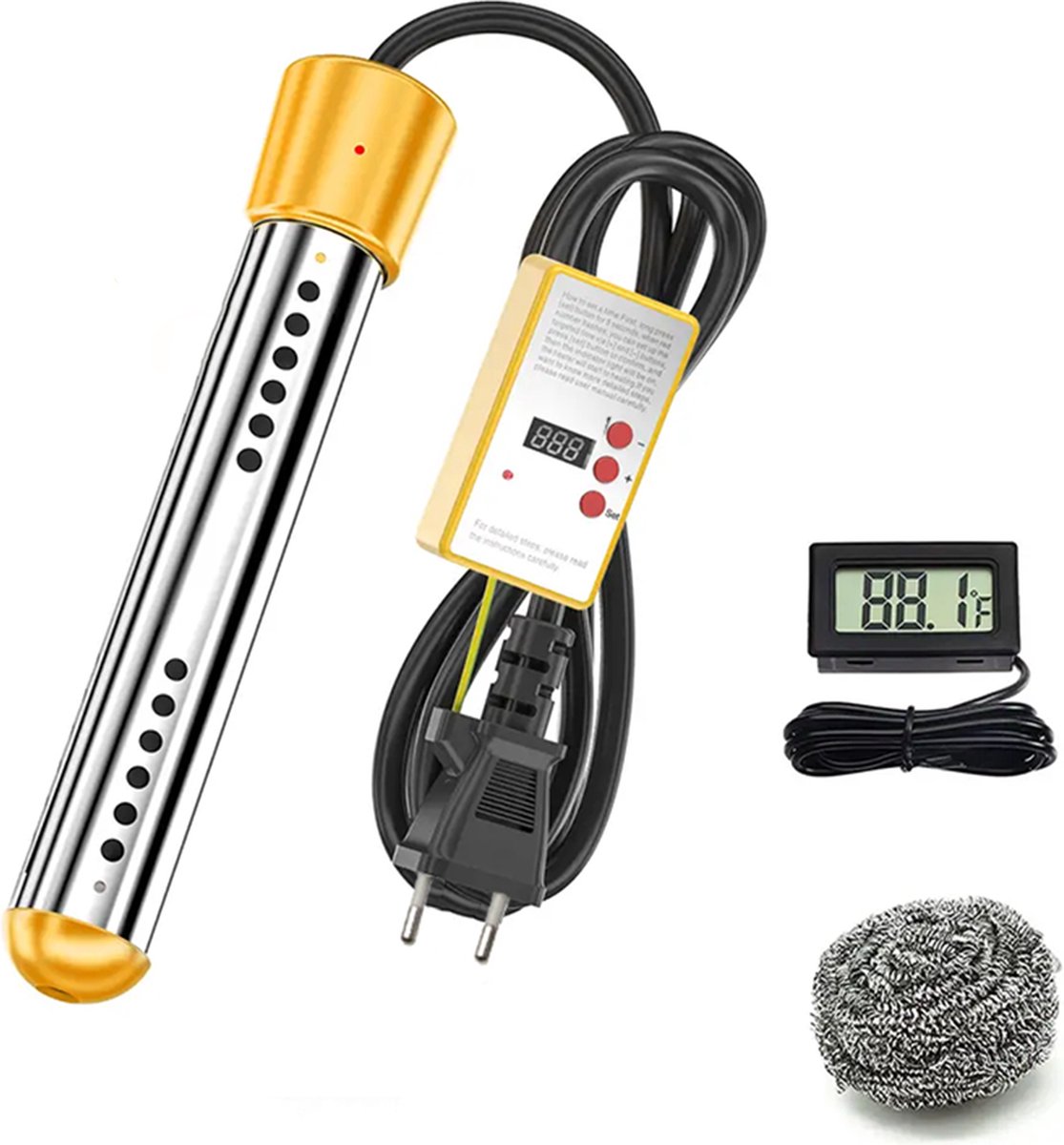 Deluqse Dompelaar 2000W – Met Thermometer – Voor Emmer/Bad