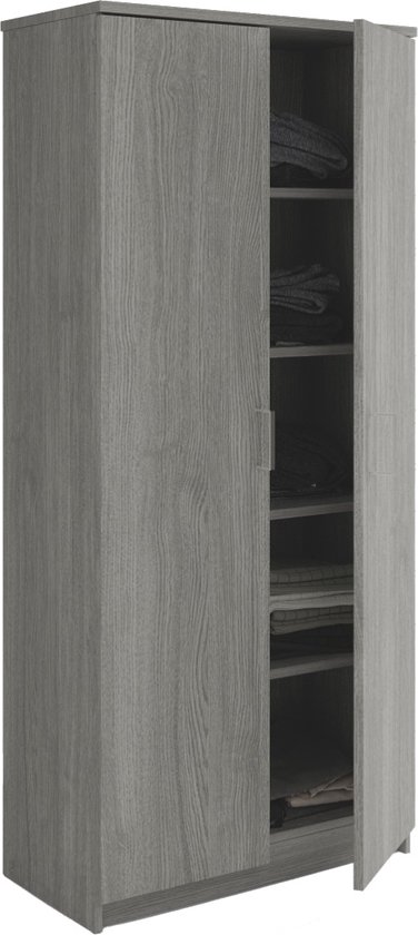 Interiax Meuble de rangement ' Amelie' 2 portes et 4 étagères Chêne gris (180x80x40cm)