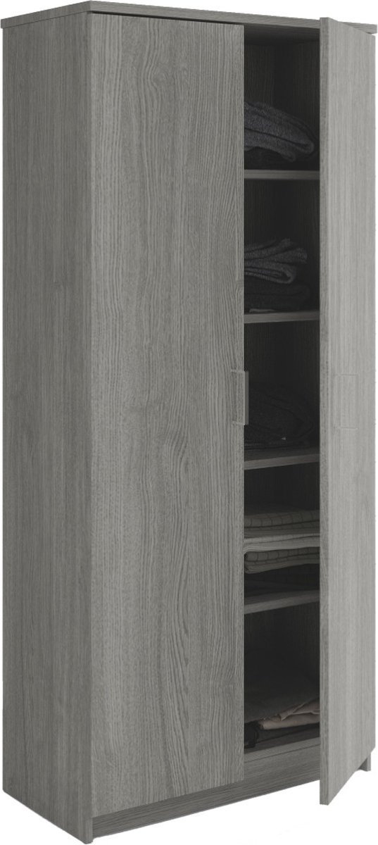 Interiax Opbergkast - Kledingkast 'Amelie' - 2 Deuren & 4 Legplanken | Grijze Eik | 180x80x40 cm