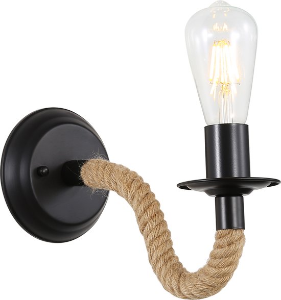 Delaveek-Twine wandlamp - Zwart - Set van 1 - E27 lampvoet (zonder lichtbron)