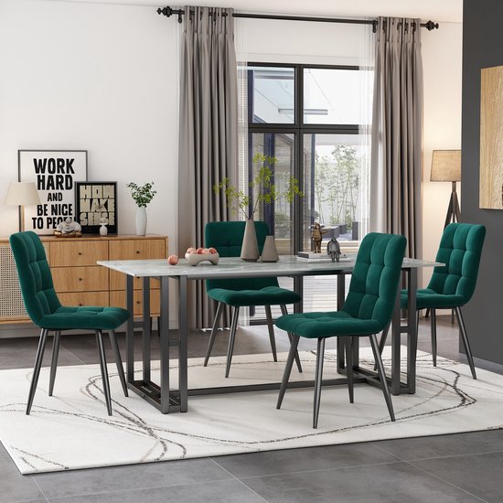 Sweiko Eetkamerstoel (4 pcs), groen, 4-set gestoffeerde stoel ontwerp stoel met rugleuning, zitting in fluwelen metalen frame