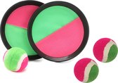 Vangbalspel met klittenband - groen/roze - 2 schilden en 3 balletjes - buiten/strand spellen