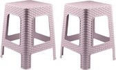 Plasticforte zit/bijzet krukje - 2x - Rotan line - roze - kunststof - 28 x 28 x 45 cm - opstapje