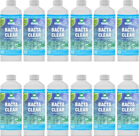 vdvelde.com - Bacta Clear Vijverbacteriën - 1 Liter Algenbestrijding Vijver - 12 flessen - Bacterien Vijver en Algen Verwijderaar - 100% Biologisch Draadalgen Bestrijdingsmiddel - Van der Velde Waterplanten