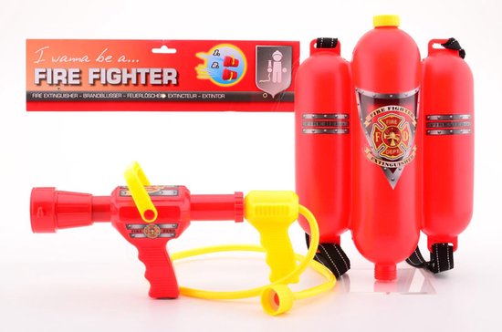 Foto: Brandweer brandblusser rugzak waterpistool rood kinderen