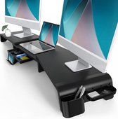 Houten Monitorstandaard PC Laptop Verhoger Draaibaar Verstelbaar met Lade en Telefoonhouder - Zwart Printer Stand