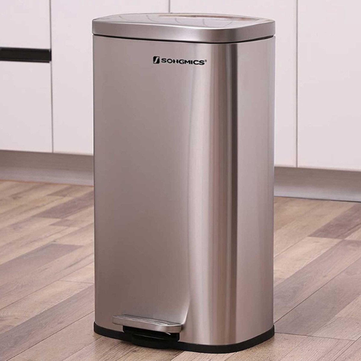 Goedkoopste EMOB - 30L Keukenafvalemmer, pedaalemmer van staal met plastic voering - Songmics - Afvalbakken - Grijs - PVC Metaal - Afvalbakken - Op voorraad