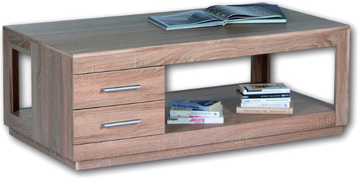Salontafel Torben 120cm Met 2 Lades - Eik - Emob - Salontafel - Bruin - Spaanplaat