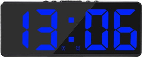 Digitale Wekker - Slaapkamer - Klok - stom - Zwart-met tijdkalender, datum- en temperatuurweergave- tafelblad -2.5*17*7cm-blauwe woorden