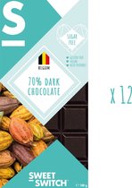 SWEET-SWITCH® - 70% Pure Belgische Chocolade - Suikervrij - Glutenvrij - Vegan - KETO - 12 x 100 g