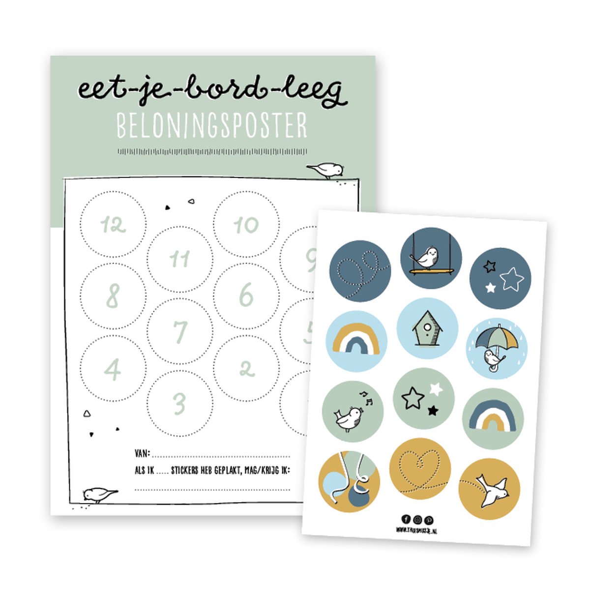 Thuismusje Eet je bord leeg Beloningsposter - Groen - A4 formaat - inclusief 12 stickers