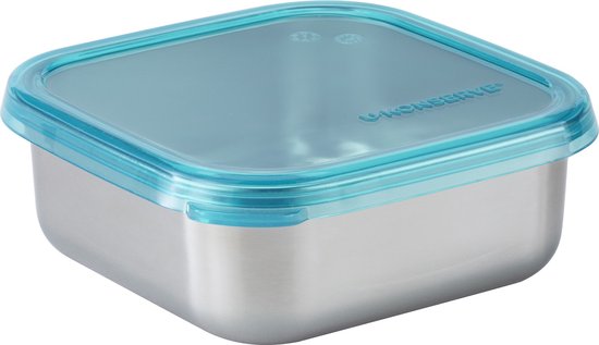 U-Konserve - vierkante rvs voedselcontainer met siliconen deksel - small 450ml - island teal