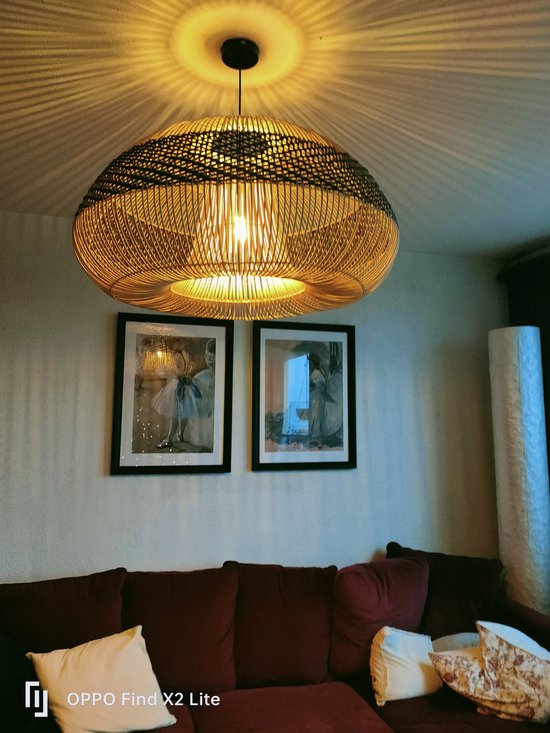 Design Lamp Hanglamp Rotan Appel naturel/zwart woonkamer Slaapkamer 80x42 cm