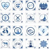 Set de 16 Cartes de vœux - Bleu de Delft - Thème Holland - 15 x 15 cm avec enveloppe