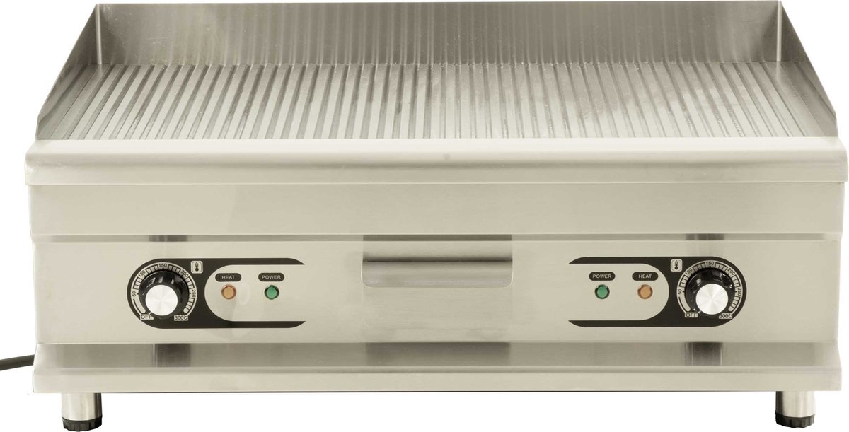 HCB® - Professionele Horeca Bakplaat - geribbeld - 400V - RVS / INOX - Electrisch Grill apparaat - 52x75x31 cm (DxBxH) - 54 kg - 6857