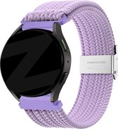 Bandz universeel 20mm gevlochten nylon band geschikt voor Samsung Galaxy Watch 4 (Classic) / 5 (Pro) / 6 (Classic) / Active 1/2 40 & 44mm / Watch 1 42mm / Watch 3 41mm / Gear Sport - Polar Ignite 1-2-3 - Hoogwaardig rekbaar nylon bandje - lichtpaars