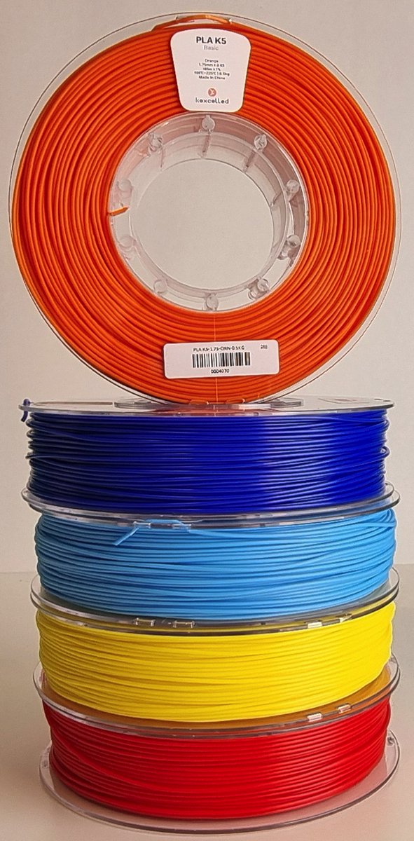 Kexcelled PLA Combideal 5 x 500g = 2,5kg (Oranje, Blauw, Luchtblauw, Geel + Rood) 3D Printer filament