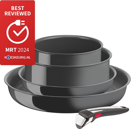 Tefal Ingenio Renew - Koekenpannenset - 5-delig - PFAS-vrij - Keramisch - Inductie - Stapelbaar - Afneembare Handgreep