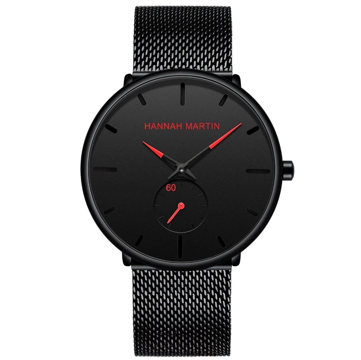 Hannah Martin Elegante Horloge | Zwart | Zwart Rood Wijzerplaat | Heren Horloges | Mannen Horloges | Best Verkochte Horloges | Leuke Cadeau | Cadeau Voor hem | Cadeau Voor Vader | Luxe Geschenkdoos