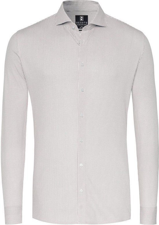 Desoto - Essential Overhemd Hai Piqué Strepen Beige - Heren - Maat 46 - Slim-fit