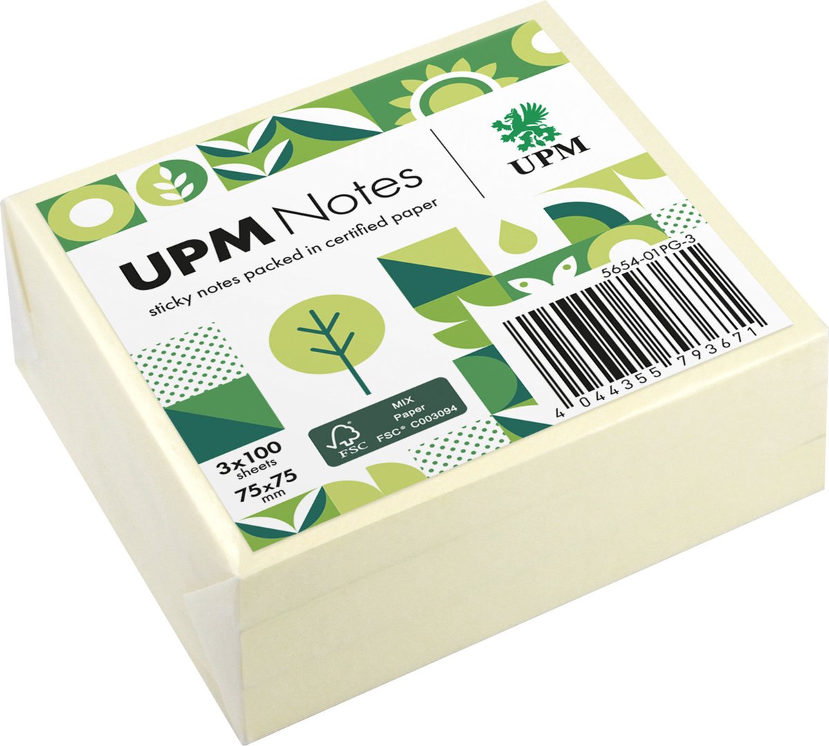 UPM sticky notes - 3 x 100 vel - 75x75mm - geel - IN-5654-01PG-3