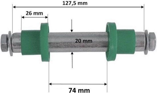 As voor Kruiwagenwiel - wielas - 128 mm x Ø 20 mm - Inclusief Stofkappen van Bosta — afbeelding 3