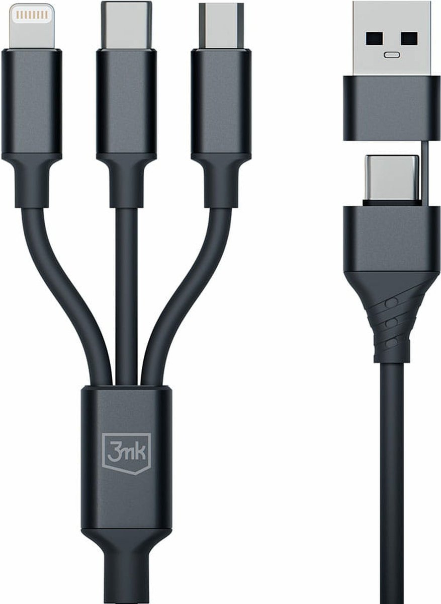 3mk - Hyperkabel - 3in1 USB-A - USB-C / USB-C - micro USB - Lightning 1,5m - zwart
