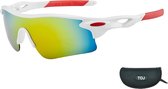 Fietsbril Met Hoes | Sportbril | Racefiets | Mountainbike | MTB | Sport Fiets Bril| Zonnebril | UV Bescherming | Wit/Rood | Spiegelende Lens