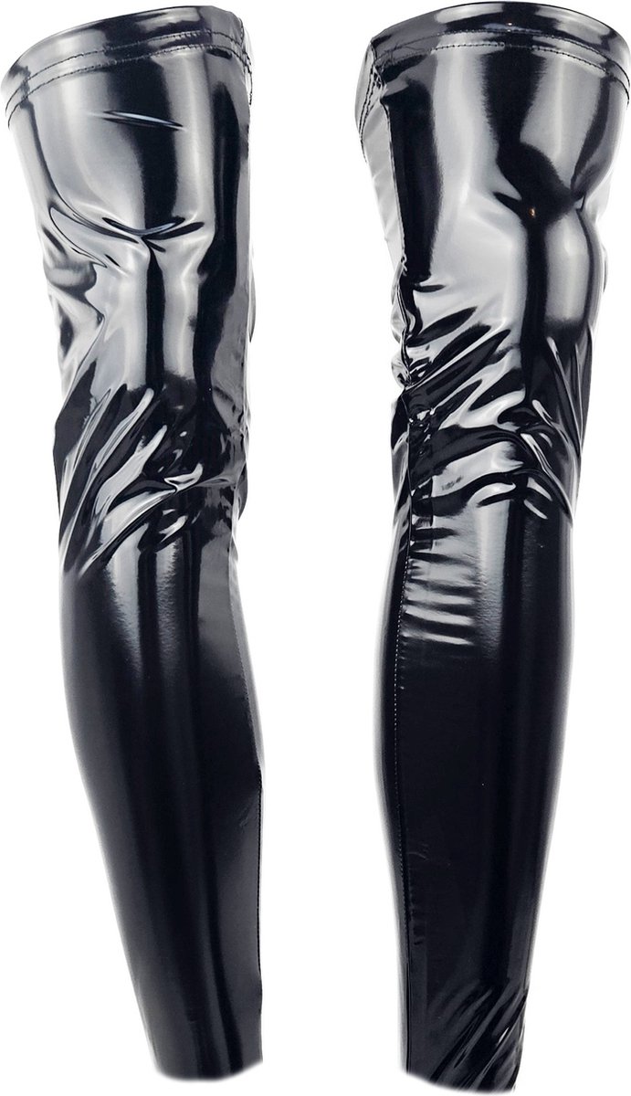 Goedkoopste BamBella® - Halve Kousen - Onesize - Zwart - Datex (Mix latex en stof ) - Sexy Kniekousen van Super Glans Dames sokken