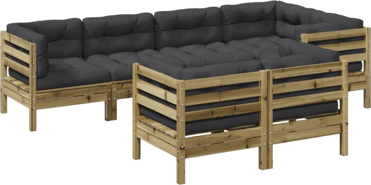 vidaXL 7-delige - Loungeset - met - kussens - geïmpregneerd - grenenhout antraciet