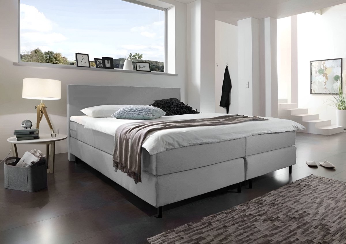 Beddenbriljant Boxspring Bravo - 180x200 - Grijs - Bonellvering - Stof - Inclusief Topper - Bed compleet