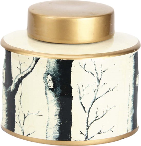San Naila-Arbres noirs-Ginger Jar- Vases-Pot décoratif-Couvercle- Or- Wit- Zwart-Porcelaine