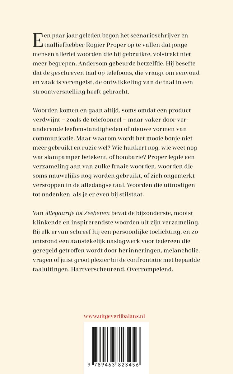 De tekst van een boek met de titel 'Van Allegaartje tot Zeebenen'.