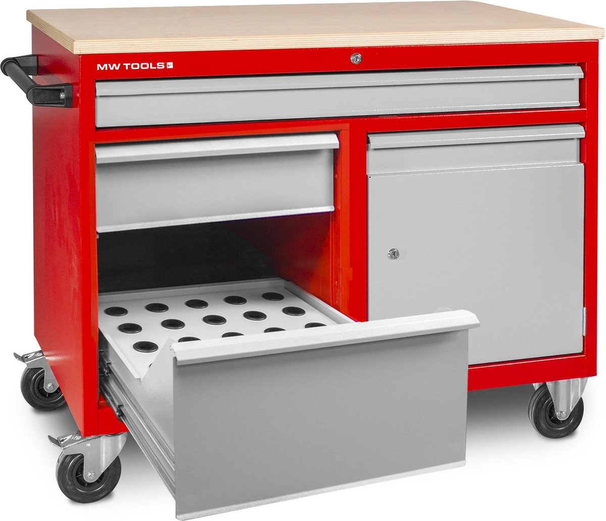 Mobiele werktafel 3 lades 1 kast incl. conehouders ISO40 MW Tools DEW12060L3I