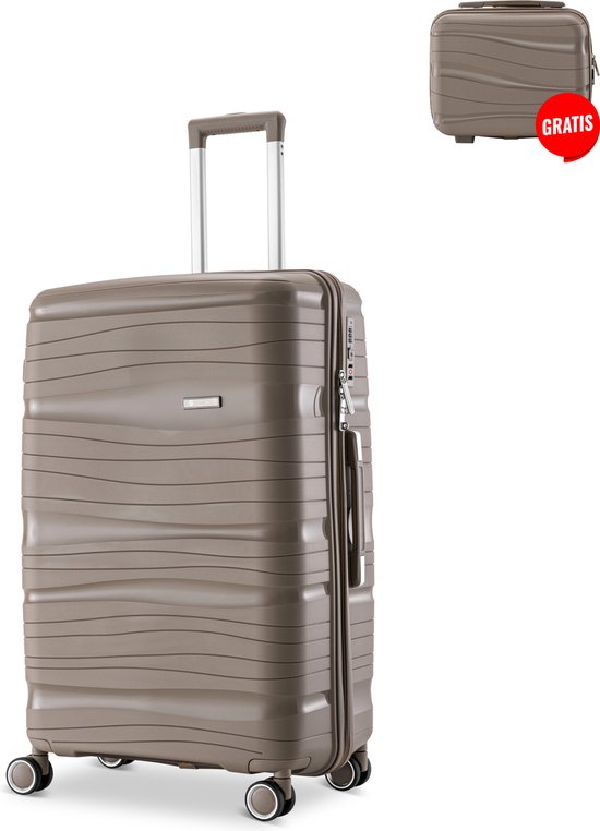 SKYCASES Handbagage Koffer + Gratis Pouch - Cijferslot - 35x21x54 cm - 40L - Champagne