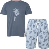 Phil & Co Heren Shortama Korte Pyjama Katoen Palm Print Donkerblauw - Maat L