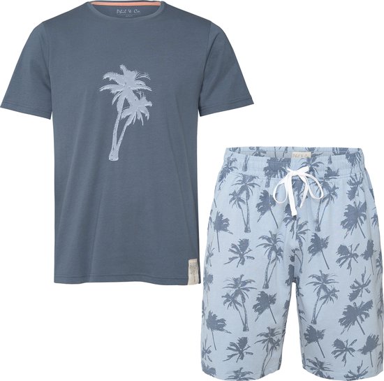 Phil & Co Pyjama short pour homme en Katoen imprimé palmiers bleu foncé - Taille XL