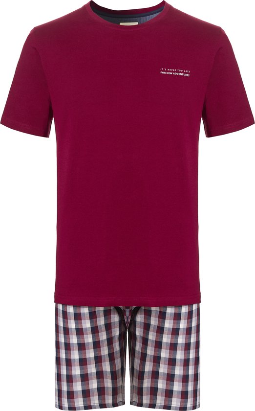 Phil & Co Heren Shortama Korte Pyjama Katoen Rood - Maat XL