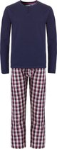 Phil & Co Heren Pyjama Set Lang Katoen Blauw Geblokt - Maat M