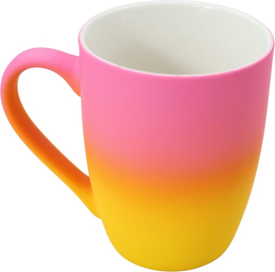 Tasses slim colorées jaune/rose ! - 4 pièces - 300 ml - Perfect pour le café, le thé ou d'autres boissons chaudes - Design cosy - Tasse à café avec motif dégradé