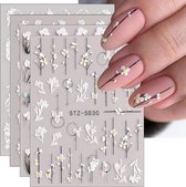 5 vellen 5D nagel stickers - wit kleur - Nagelstickers bloem, abstract - Nagel decoratie - Zelfklevende nagelstickers - Flower stickers - Nail art set tools