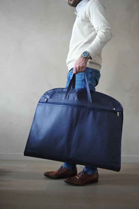 Housse de vêtement - avec fermeture éclair et poignée - bleu - 65x110cm - boutons - housse à vêtements - sac de rangement - housse de costume